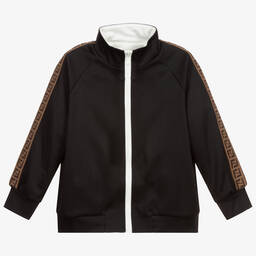 Fendi-Girls Black Logo Zip-Up Top | Childrensalon Outlet