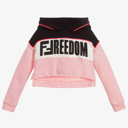 Fendi-Girls Black & Pink Hoodie | Childrensalon Outlet