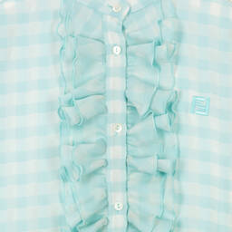 Fendi-Girls Blue Check Wool & Silk Dress | Childrensalon Outlet
