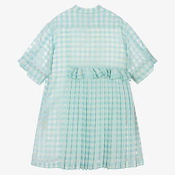 Fendi-Girls Blue Check Wool & Silk Dress | Childrensalon Outlet