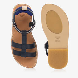 Fendi-Girls Blue Leather Sandals | Childrensalon Outlet