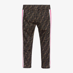 Fendi-Girls Brown FF Logo Leggings | Childrensalon Outlet