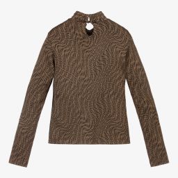 Fendi-Girls Brown Logo Roll Neck Top | Childrensalon Outlet