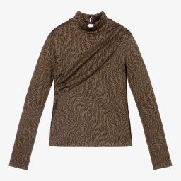 Fendi-Girls Brown Logo Roll Neck Top | Childrensalon Outlet