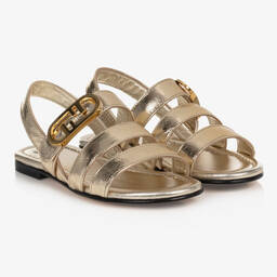 فندي-صندل جلد لون ذهبي للبنات | Childrensalon Outlet