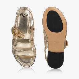 فندي-صندل جلد لون ذهبي للبنات | Childrensalon Outlet