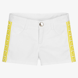 Fendi-Girls Ivory Cotton FF Shorts | Childrensalon Outlet