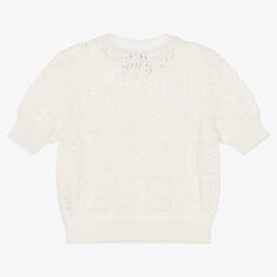 فندي-Girls Ivory Cotton Knit FF Top | Childrensalon Outlet