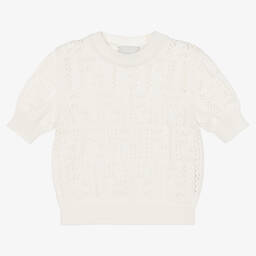 فندي-Girls Ivory Cotton Knit FF Top | Childrensalon Outlet