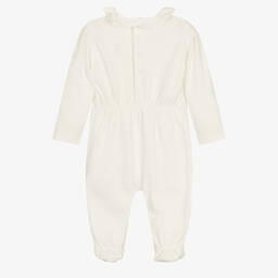Fendi-Girls Ivory Cotton Logo Babygrow | Childrensalon Outlet