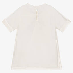 Fendi-Кремовая футболка с верхним слоем из тюля | Childrensalon Outlet