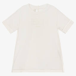 Fendi-Кремовая футболка с верхним слоем из тюля | Childrensalon Outlet