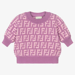 Fendi-Girls Lilac FF Logo Cotton Sweater  | Childrensalon Outlet