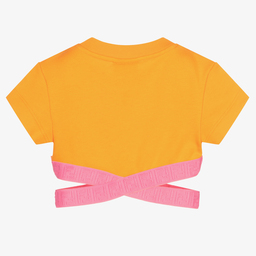 Fendi-Girls Orange Cropped T-Shirt | Childrensalon Outlet