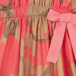 Fendi-Girls Pink & Beige Cotton Logo Dress | Childrensalon Outlet