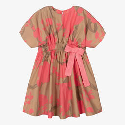 Fendi-Girls Pink & Beige Cotton Logo Dress | Childrensalon Outlet