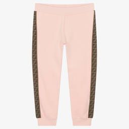 Fendi-Girls Pink Cotton Logo Joggers | Childrensalon Outlet
