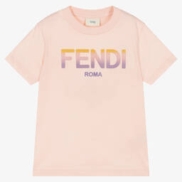 فندي-Girls Pink Cotton Logo T-Shirt  | Childrensalon Outlet