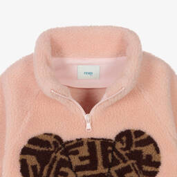 Fendi-Girls Pink FF Zip-Up Teddy Fleece | Childrensalon Outlet
