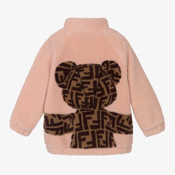 Fendi-Girls Pink FF Zip-Up Teddy Fleece | Childrensalon Outlet