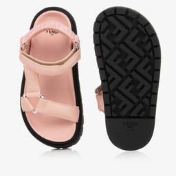 Fendi-Girls Pink Leather Chunky Logo Sandals | Childrensalon Outlet