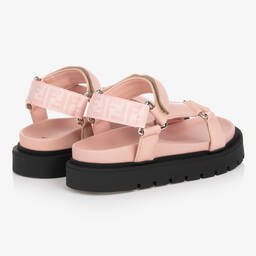 Fendi-Girls Pink Leather Chunky Logo Sandals | Childrensalon Outlet
