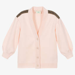 Fendi-Girls Pink Wool Knit Cardigan | Childrensalon Outlet