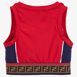 Fendi-Girls Red FF Lycra Cropped Top | Childrensalon Outlet