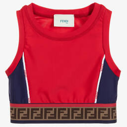 Fendi-Girls Red FF Lycra Cropped Top | Childrensalon Outlet