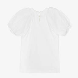 Fendi-Girls White Cotton Logo T-Shirt | Childrensalon Outlet