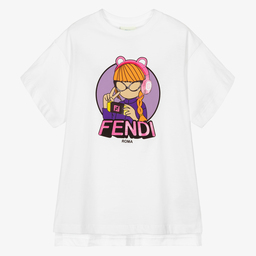 Fendi-Girls White Logo T-Shirt Dress | Childrensalon Outlet