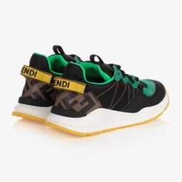 Fendi-Green & Black FF Logo Trainers | Childrensalon Outlet