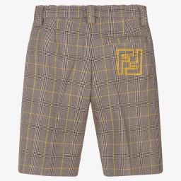 Fendi-Grey Check Wool Blend Shorts | Childrensalon Outlet