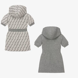 Fendi-Grey FF Wool & Cashmere Dress  | Childrensalon Outlet