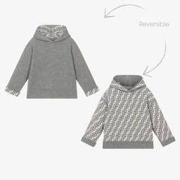 Fendi-Grey FF Wool & Cashmere Hoodie | Childrensalon Outlet