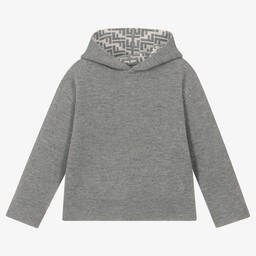 Fendi-Grey FF Wool & Cashmere Hoodie | Childrensalon Outlet