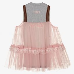 Fendi-Grey Jersey & Pink Tulle Top | Childrensalon Outlet