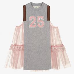 Fendi-Grey Jersey & Pink Tulle Top | Childrensalon Outlet