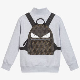 Fendi-Grey Zip-Up Backpack Logo Top | Childrensalon Outlet