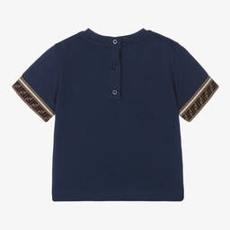 Fendi-Navy Blue FF Logo Baby T-Shirt | Childrensalon Outlet