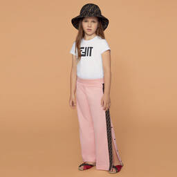 Fendi-Pink 'FF' Logo Popper Trousers | Childrensalon Outlet