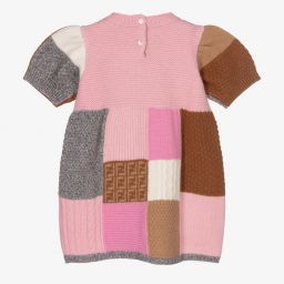 Fendi-Розовое шерстяное платье в стиле пэчворк | Childrensalon Outlet