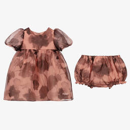 Fendi-Pink Silk Organza Dress Set | Childrensalon Outlet