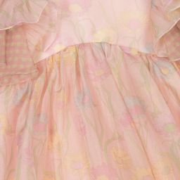 فندي-Pink Silk Organza Floral Dress | Childrensalon Outlet