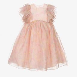 فندي-Pink Silk Organza Floral Dress | Childrensalon Outlet