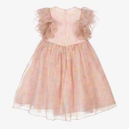 فندي-Pink Silk Organza Floral Dress | Childrensalon Outlet