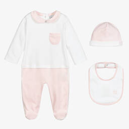 Fendi-Pink & White Babysuit Gift Set | Childrensalon Outlet