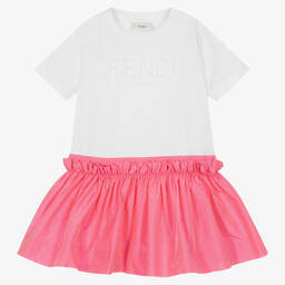 Fendi-Pink & White Cotton FF Logo Dress | Childrensalon Outlet