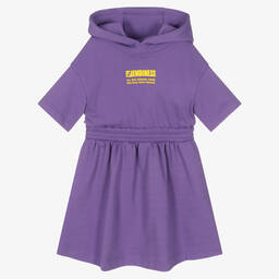 فندي-Purple Cotton Hooded Dress | Childrensalon Outlet