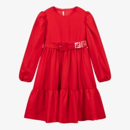 Fendi-Red Wool FF Logo Dress  | Childrensalon Outlet